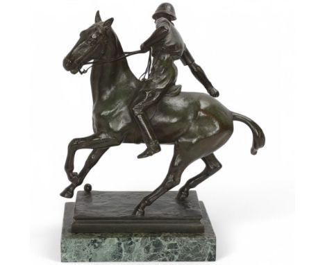 Oliver Wheatley (1868 - 1931), With The Ball, patinated bronze sculpture of a polo player, signed and dated 1914, limited edi