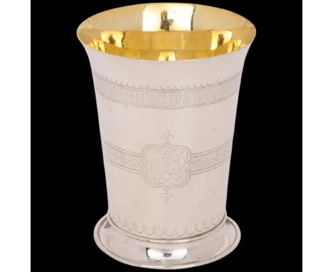 ATTRIBUTED TO AUGUSTUS WELBY NORTHMORE PUGIN - a fine Victorian Gothic Revival silver drinking cup/beaker, John Hardman & Co 