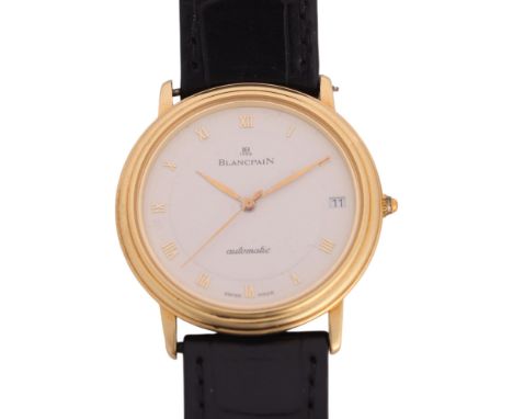 BLANCPAIN - an 18ct gold Villeret automatic calendar wristwatch, ref. 1151-1418-55, white dial with gilt Roman numeral hour m