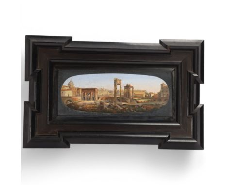 A large Roman micro-mosaic plaque depicting the Roman Forum, 19th century, the rectangular plaque inset with oval cityscape s