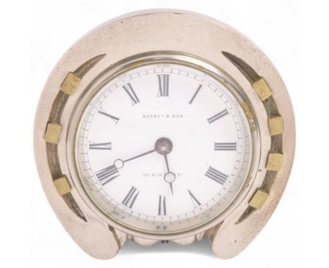 ASPREY & SON - an Antique nickel 'Horseshoe' desk clock, white enamel dial with Roman numeral hour markers, blued steel Bregu