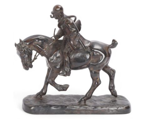 Gaston D'Illiers (French, 1876 - 1932), The Huntsman At The Trot (Piqueux Au Trot), patinated bronze sculpture, signed, heigh