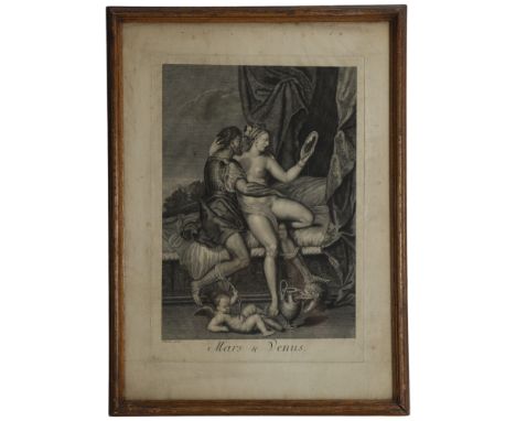 Nicolas de Poilly after Titian, Mars and Venus, engraving, plate 42cm x 29cm, framed