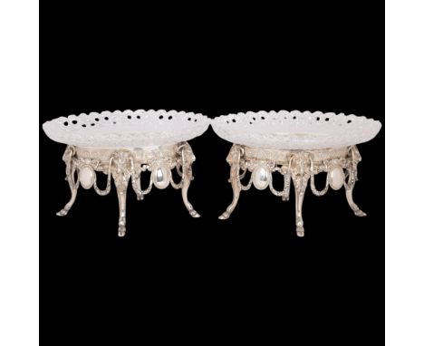 A fine pair of Victorian Renaissance Revival silver-gilt cut-glass sweet meat dishes, Goldsmiths Alliance Ltd, London 1878, w