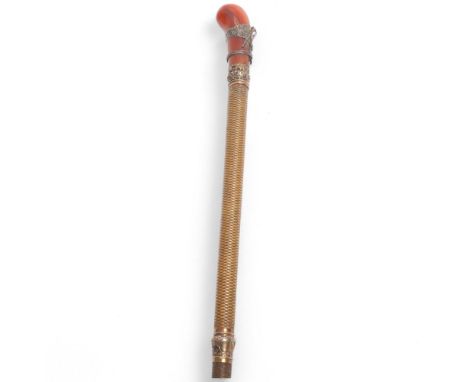 A Victorian silver-mounted agate-handled riding whip, length 86cm Silver mount has a jockey's cap which is separate and needs