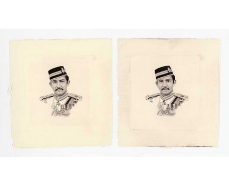 A group of eight rare Government of Brunei banknote die proof engraver's test strike portrait vignettes of Sultan Hassanal Bo