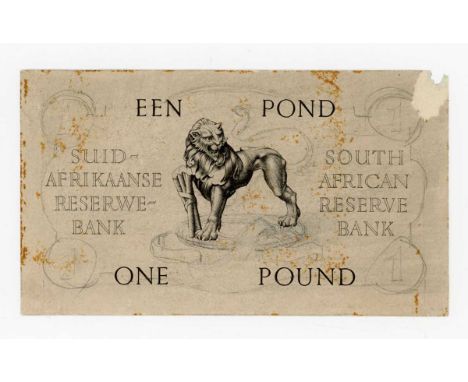 An extremely rare South African Reserve Bank partial banknote progressive die proof engraver's test strike for the reverse of