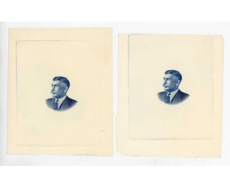 A large collection of various die proof engraver's test strikes, including portrait vignettes, borders and other design eleme