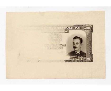 A group of three Mozambique Administration Banco Nacional Ultramarino partial banknote die proof engraver's test strikes for 