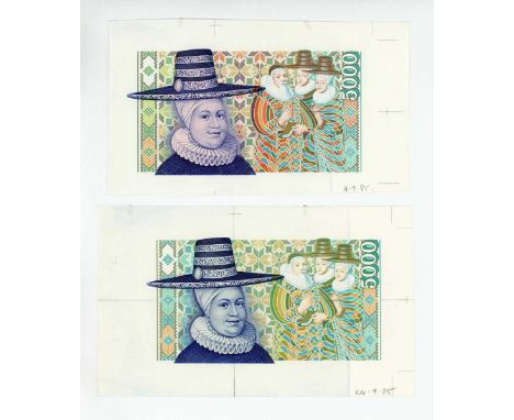 A collection of rare Central Bank of Iceland Sedlabanki Islands banknote die proof engraver's test strikes and stage proofs f