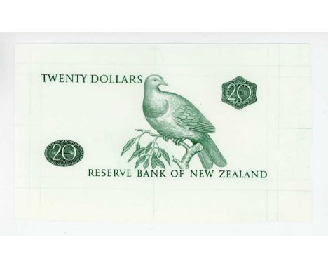 Two Reserve Bank of New Zealand banknote die proof engraver's test strikes for the reverse of a twenty dollars note, circa 19