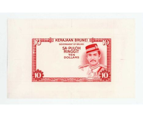 An extremely rare Government of Brunei partial banknote progressive die proof engraver's test strike for the obverse of a ten