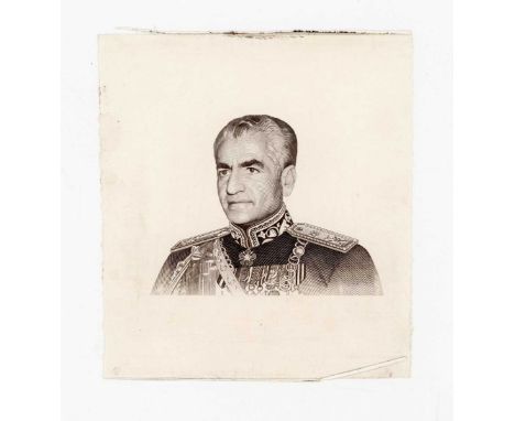 A group of four Bank Markazi Iran banknote die proof engraver's test strike portrait vignettes of Mohammad Reza Shah Pahlavi 