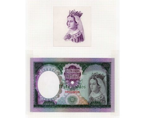 A rare and striking Banco de Portugal specimen obverse of a one thousand escudos banknote, circa 30th May 1981, in purple on 