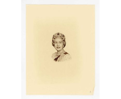 A rare banknote die proof engraver's test strike portrait vignette of Queen Elizabeth II, as used on British Administration o