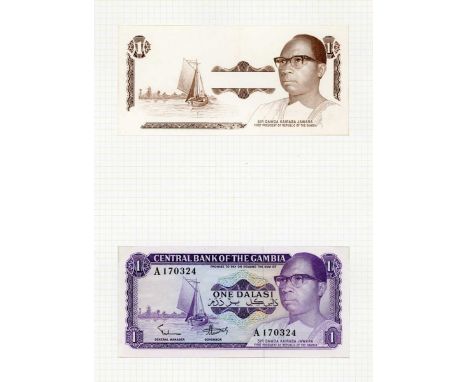 A rare Central Bank of the Gambia partial banknote die proof engraver's test strike for the obverse of a one dalasi note, in 