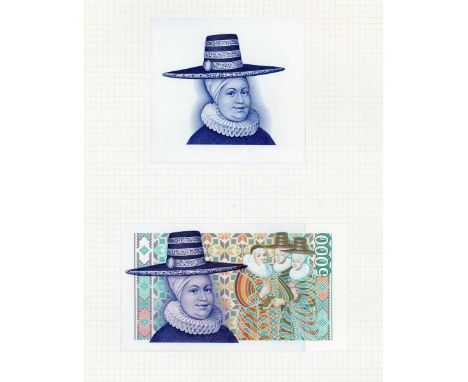 A rare Central Bank of Iceland Sedlabanki Islands banknote die proof engraver's test strike portrait vignette of Ragnheithur 