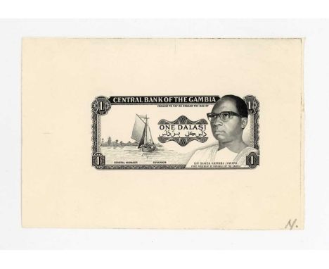 A group of fourteen rare and striking Central Bank of the Gambia partial banknote progressive die proof engraver's test strik