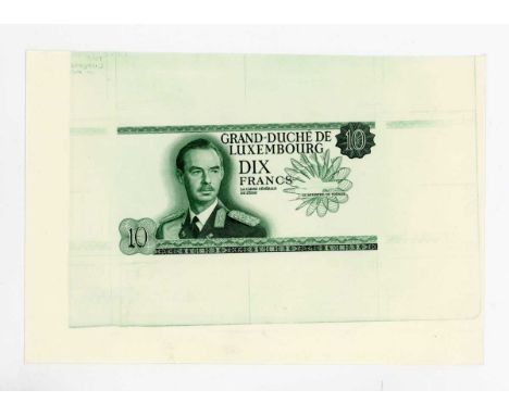 Two very rare and striking Grand-Duché de Luxembourg partial banknote die proof engraver's test strikes for the obverse of a 