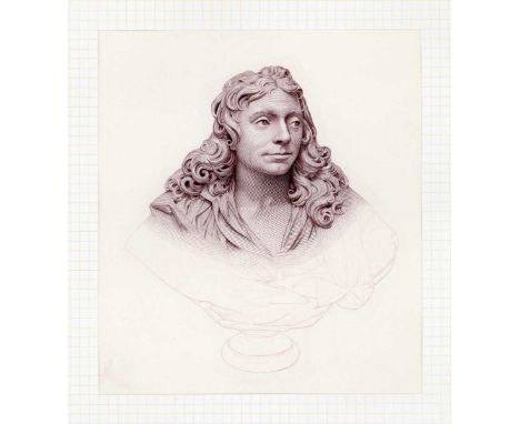 A collection of engraver's die stage proof and colour trial vignettes of the sculpted marble portrait bust of Sir Christopher