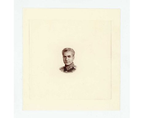 A group of seven Bank Markazi Iran banknote die proof engraver's test strike small format portrait vignettes of Mohammed Reza