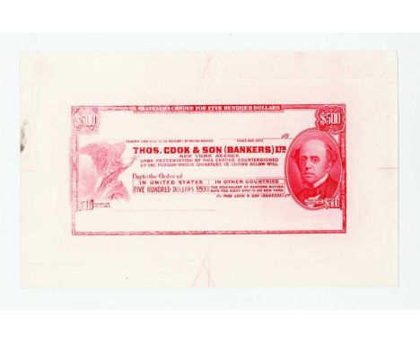 A scarce Thos. Cook &amp; Son (Bankers) Ltd partial banknote progressive die proof engraver's test strike for the obverse of 