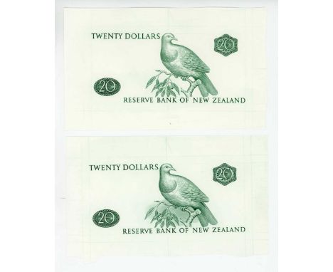 Two Reserve Bank of New Zealand banknote die proof engraver's test strikes for the reverse of a twenty dollars note, circa 19