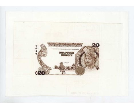 A rare Bank Negara Malaysia Tunku Abdul Rahman partial banknote progressive die proof engraver's test strike for the obverse 