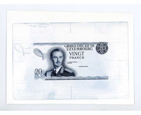 A group of ten striking Grand-Duché de Luxembourg partial banknote progressive die proof engraver's test strikes for the obve