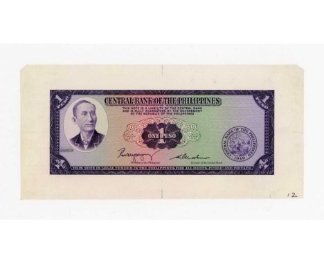 A group of three extremely rare Central Bank of the Philippines partial stage banknote die proof engraver's test strikes, col