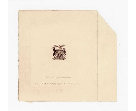 Two very rare Bank of Rhodesia and Nyasaland banknote die proof engraver's test strikes in brown and black with the coat of a