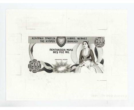 A group of ten rare Central Bank of Cyprus partial banknote progressive die proof engraver's test strikes for the obverse and
