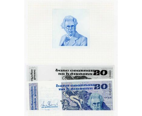 A rare Central Bank of Ireland banknote die proof engraver's test strike portrait vignette of William Butler Yeats, as used f