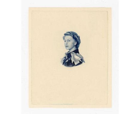 A group of four die proof engraver's test strike portrait vignettes of Queen Elizabeth II and King George VI, probably design