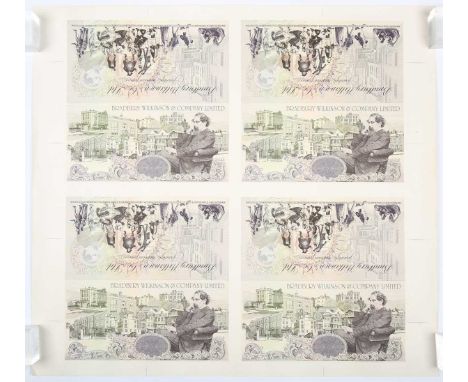 A rare large format uncut sheet, detailed with four Bradbury Wilkinson &amp; Company Limited advertising banknotes with obver
