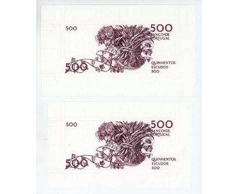 A group of rare Banco de Portugal partial banknote progressive die proof engraver's test strikes for a five hundred escudos n