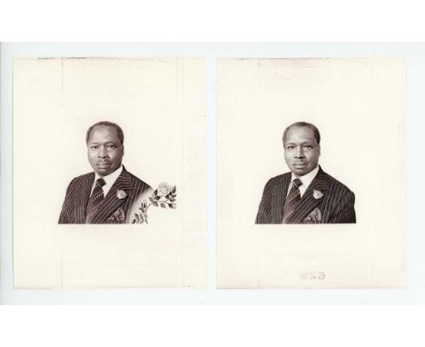 A group of seven rare Central Bank of Kenya banknote progressive die proof engraver's test strike portrait vignettes of Presi