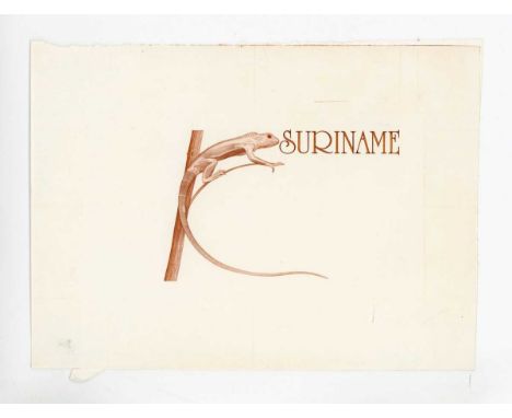 A group of five striking Dutch Administration Suriname banknote progressive die proof engraver's test strikes for the reverse
