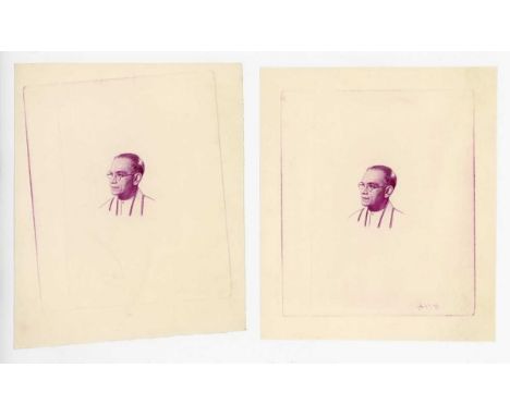 A group of six Bank of Ceylon banknote die proof engraver's test strike portrait vignettes of S.W.R.D. Bandaranaike, probably