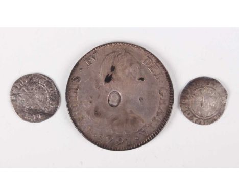 A George III contemporary forgery counterstruck Carolus IV of Spain pillar dollar emergency coin 1791, together with an Edwar
