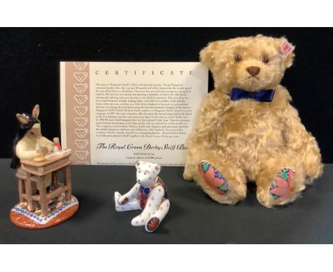 A Royal Crown Derby Steiff limited edition Teddy Bear and miniature paperweight set, 67/2000, boxed with certificate;  Bunnyk