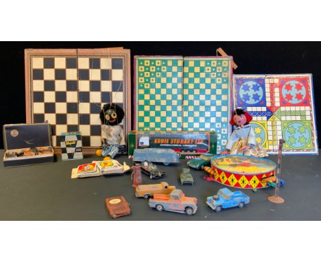 Toys &amp; Juvenalia - Diecast vehicles, Corgi, Spot-on, Dinky toys etc;  puppets, tin plate tambourine;  Scalextric Aston Ma