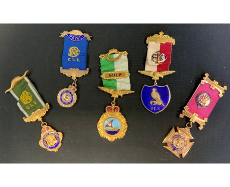 RAOB Medals - Justice Truth and Philanthropy silver gilt medal;  another R A F Bahrain bar, 68g gross;  others base metal (5)