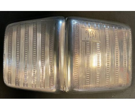 A George V silver cigarette case,k engine turned decoration, Birmingham 1929, 104g gross 