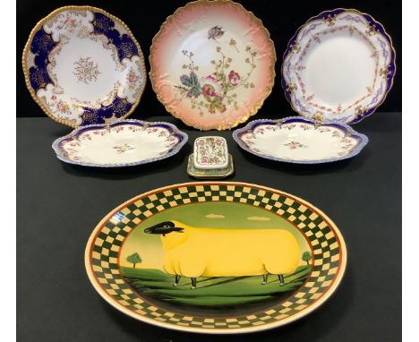 Ceramics - a pair of Ford hand painted floral cabinet plates,  others Wedgwood, Spode, etc;  a Spode miniature butter dish an