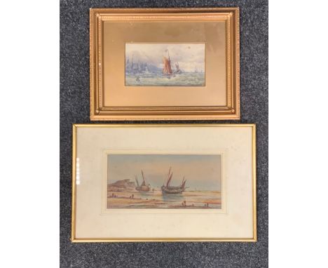 H. R. Syer (19th century), 'Off the Luxembourg Coast', signed, dated '80 (1880), watercolour, 14cm x 25cm; T. Merrimen, 'Beac
