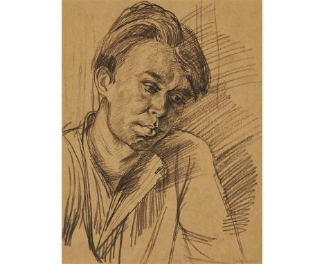 § Robert Colquhoun (Scottish 1914-1962)  Portrait study of a man Signed, pencil on brown paper (Dimensions: 28cm x 21.5cm (11