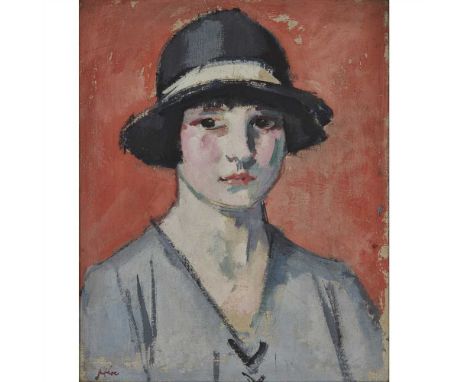 SAMUEL JOHN PEPLOE R.S.A. (SCOTTISH 1871-1935) THE BLACK HAT Signed, oil on canvas (Dimensions: 51cm x 41cm (20in x 16in))(51