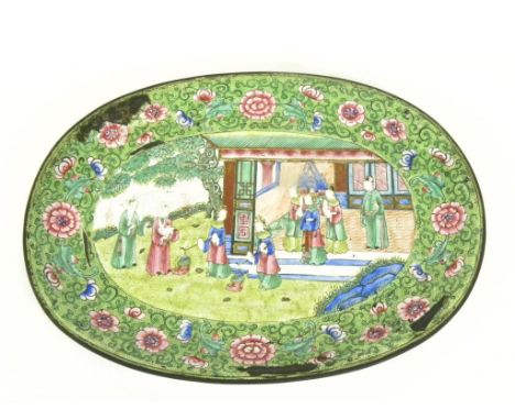 A CANTON PAINTED ENAMEL DISH, 19TH CENTURY, CHIPPED