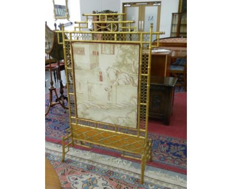 A REGENCY STYLE GILT FAUX BAMBOO FIRESCREEN